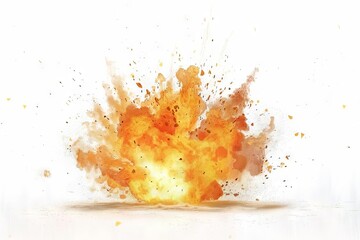 Explosive Fire and Flames Bursting on White Background, Dramatic Isolated Effect, Digital Illustration