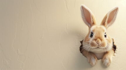 Obraz premium Curious bunny peeking through a hole, perfect for a playful Easter greeting.