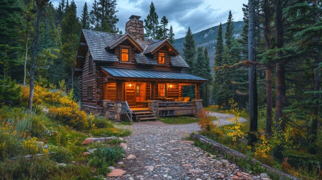 Lifestyle: A cozy mountain cabin nestled among towering pine trees