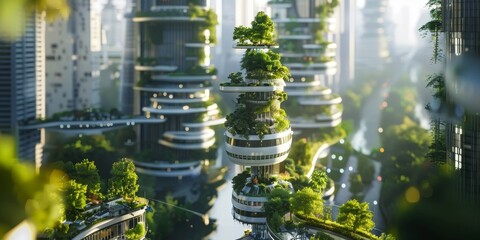 Modern Futuristic Ecologically Cityscape Background created with Generative AI Technology
