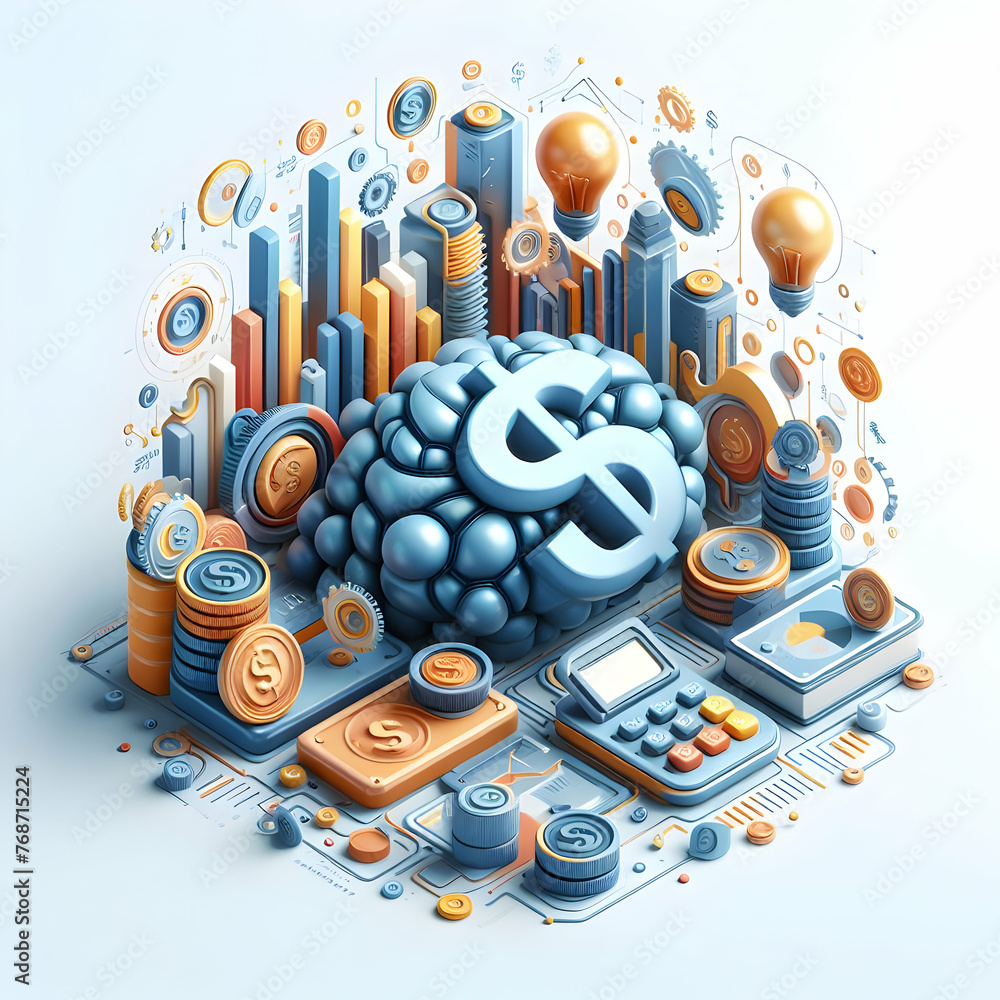 Poster 3d flat icon for business as smart finance with ai in digital with finacial innovation abstract them