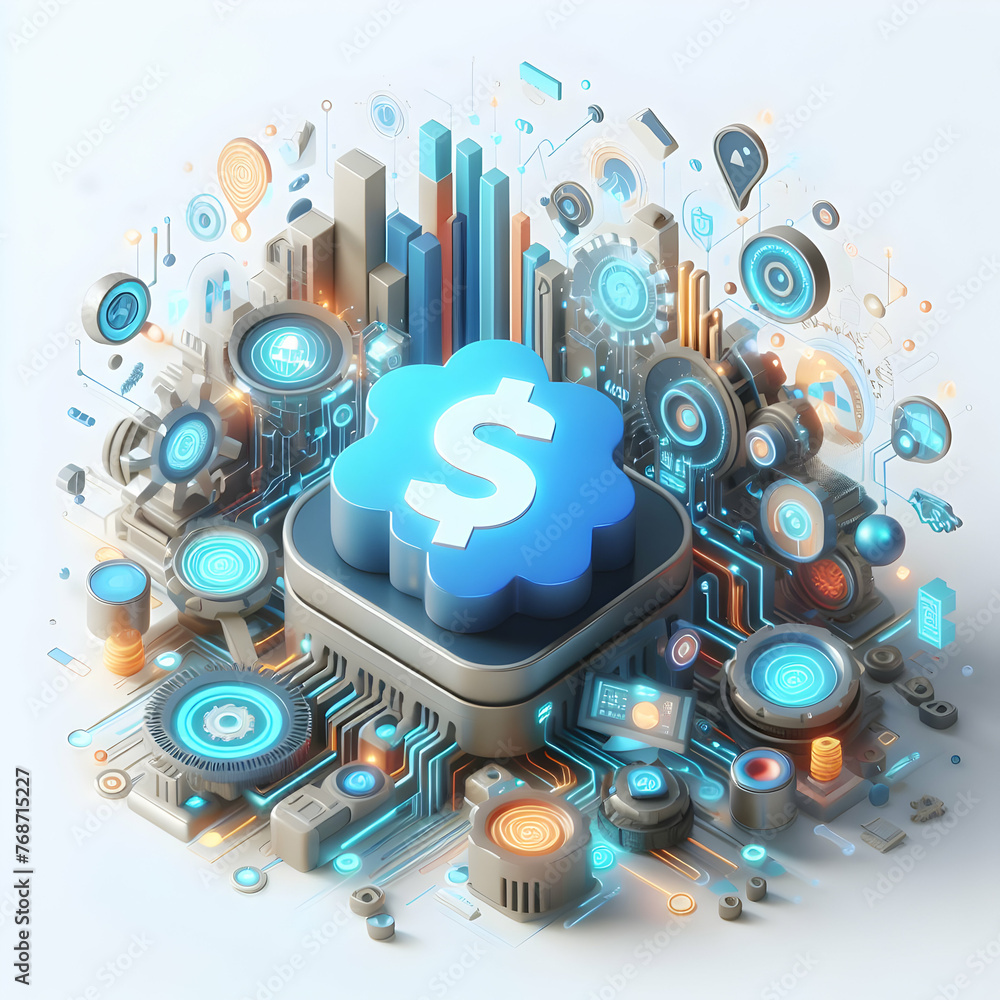 Poster 3d flat icon for business as smart finance with ai in digital with finacial innovation abstract them