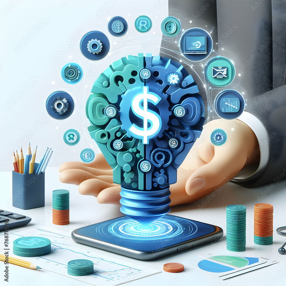 Poster 3d flat icon for business as smart finance with ai in digital with finacial innovation abstract them