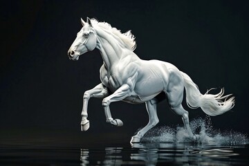Obraz na płótnie Canvas a white horse running in water
