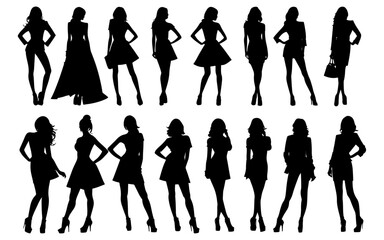 set of silhouette fashion girls vector
