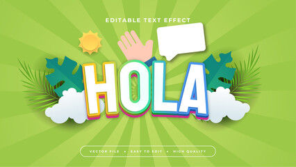 Green white and yellow hola 3d editable text effect - font style © QalamVision