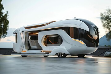 Futuristic recreational vehicle (RV) with aerodynamic design, modern mobile home for travel
