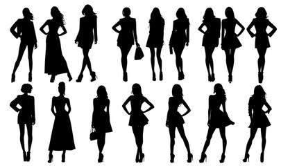 set of silhouette fashion girls vector
