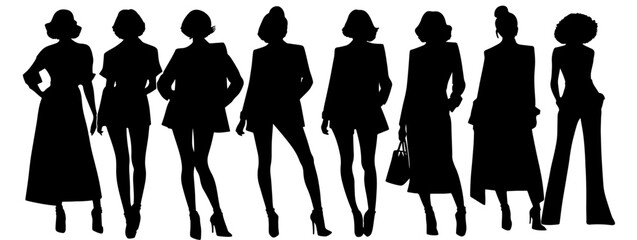 set of silhouette fashion girls vector
