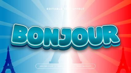 Red blue and white bonjour 3d editable text effect - font style © QalamVision