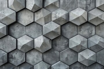 Gray concrete hexagonal tiles arranged in geometric pattern, modern minimalist interior design - Seamless texture - obrazy, fototapety, plakaty