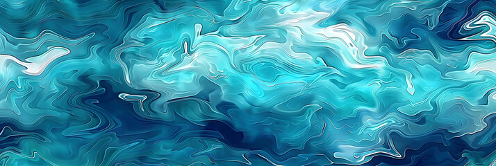 Seamless abstract turquoise blue rolling ocean waves seascape painting background texture. Contemporary tileable nautical sea water backdrop or summer vacation beach theme digital art pattern - obrazy, fototapety, plakaty