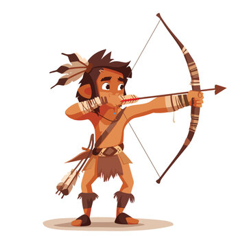 American indian with bow and arrows cartoon vector