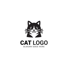 Two-tone cat logo with whiskers and big eyes