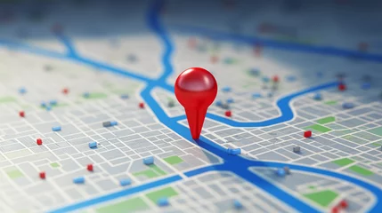 Fotobehang Realistic Red Pin Marker on a Detailed City Map © heroimage.io