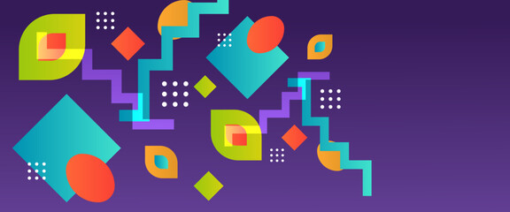 Green orange and purple violet vector gradient abstract banner design with geometric style. Graphic design element modern style concept for background, banner, flyer, card, wallpaper, cover, brochure
