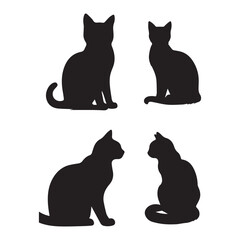 Four black cat silhouettes in various poses