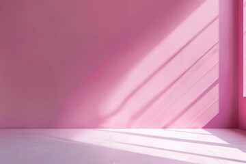 lightweight pink empty wall and wooden floor with interesting with glare from the window. Interior background