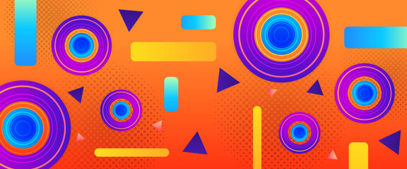 Orange blue and purple violet vector minimalist modern abstract gradient banner with geometric shapes. For website, banners, brochure, posters, flyer, card, and cover