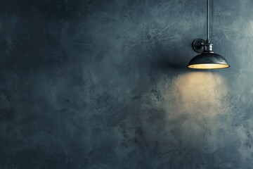 Gray wall with lighting from a metal gold lamp. Modern universal for presentation background  - obrazy, fototapety, plakaty