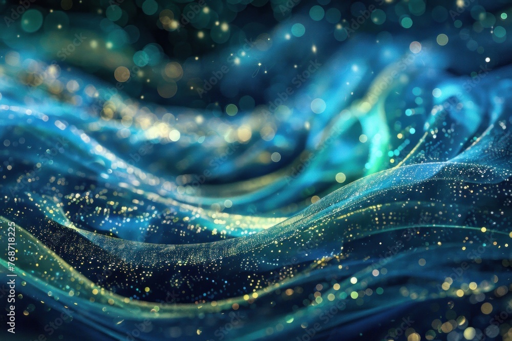 Poster digital aurora with shimmering particles, representing data and information landscape.