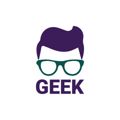 Vibrant Purple Geek Logo with Glasses