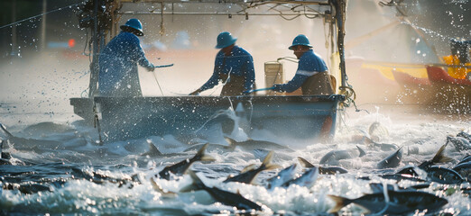 Aquaculture, fish farming, fish research, aquarium tanks. Fishery, fishing industry.  - obrazy, fototapety, plakaty