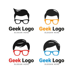 Set of Four Colorful Geek Logos