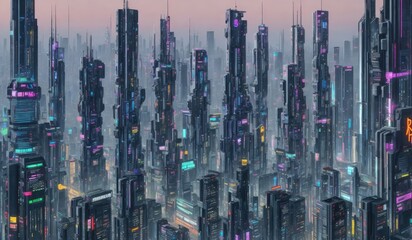 Cityscape of Cyberpunk city, Cyberpunk color style.
