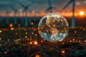 The crystal glass globe showcasing of clean and renewable energy. - obrazy, fototapety, plakaty