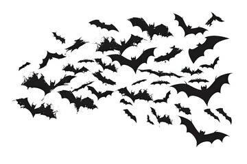 Fototapeta premium Swarm of Bats Silhouette on transparent Background