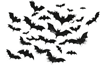 Swarm of Bats Silhouette on transparent Background