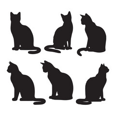 Silhouette set of black cats in relaxed poses