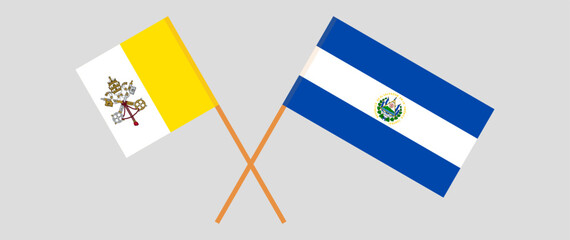 Crossed flags of Vatican and El Salvador. Official colors. Correct proportion