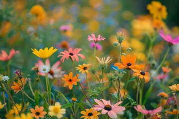 Fototapeta na wymiar Kaleidoscope of Wildflowers: A Lush, Colorful Meadow Scene