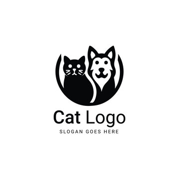 Black cat and dog yin yang symbol logo