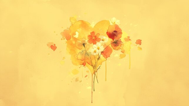  bouquet on yellow background, splashed paint at bottom