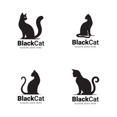 Set of elegant black cat logos with slogans