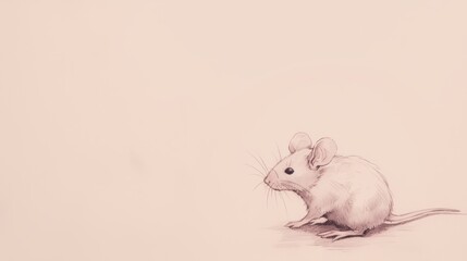  A pen sketch of a mouse perched atop a white background, with a cast shadow beneath