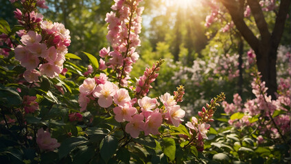 Apple Blossoms in Full Bloom on a Branch - obrazy, fototapety, plakaty