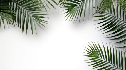 Fototapeta na wymiar Tropical palm leaves on white background. Flat lay, top view
