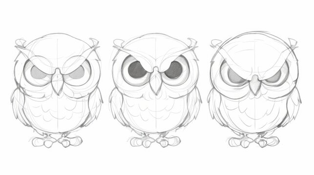  Step-by-step drawing lesson for kids and beginners on how to draw an owl's face using a pencil