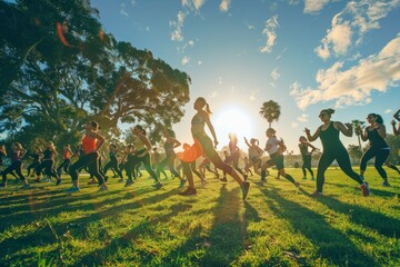 Energetic Outdoor Boot Camp Fitness Class at Sunset