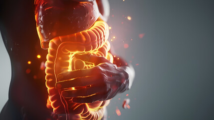 Ultra-realistic illustration depicting the impact of stress on digestion.