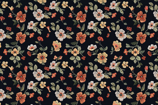 Romantic Floral Embroidery. Seamless Pattern. Fabric Printing. Scrapbooking. Arts and Crafts. Background image. Created with Generative AI technology.
