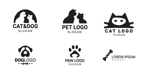 Assortment of black pet logo designs