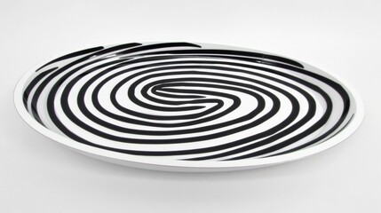 Fototapeta na wymiar A monochrome dish with a swirling pattern on top, placed on a white background