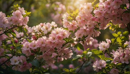 Apple Blossoms in Full Bloom on a Branch
