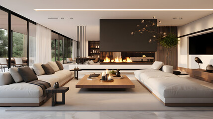 Luxurious Modern Living: Spacious and Sophisticated Home Interiors - obrazy, fototapety, plakaty
