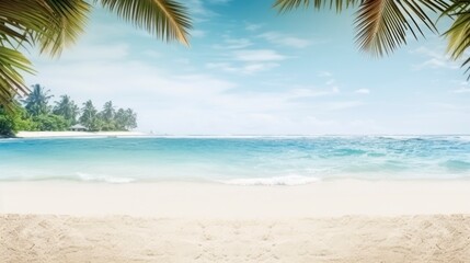 Tropical beach with white sand and palm trees. Seascape.